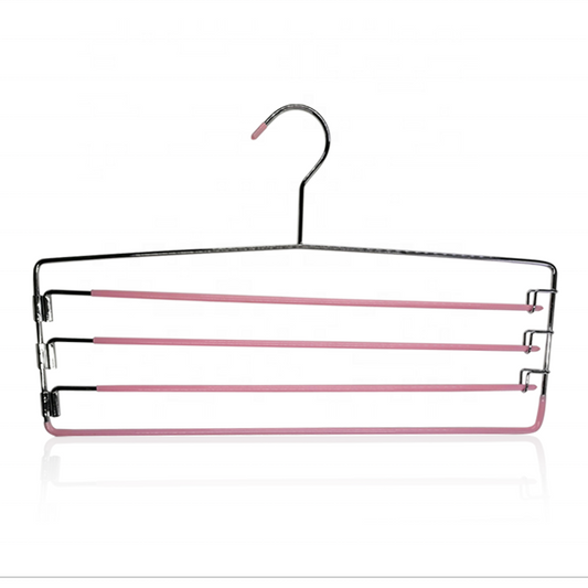 4 Layers Metal Pink Pants Hanger Rubberized Anti slip