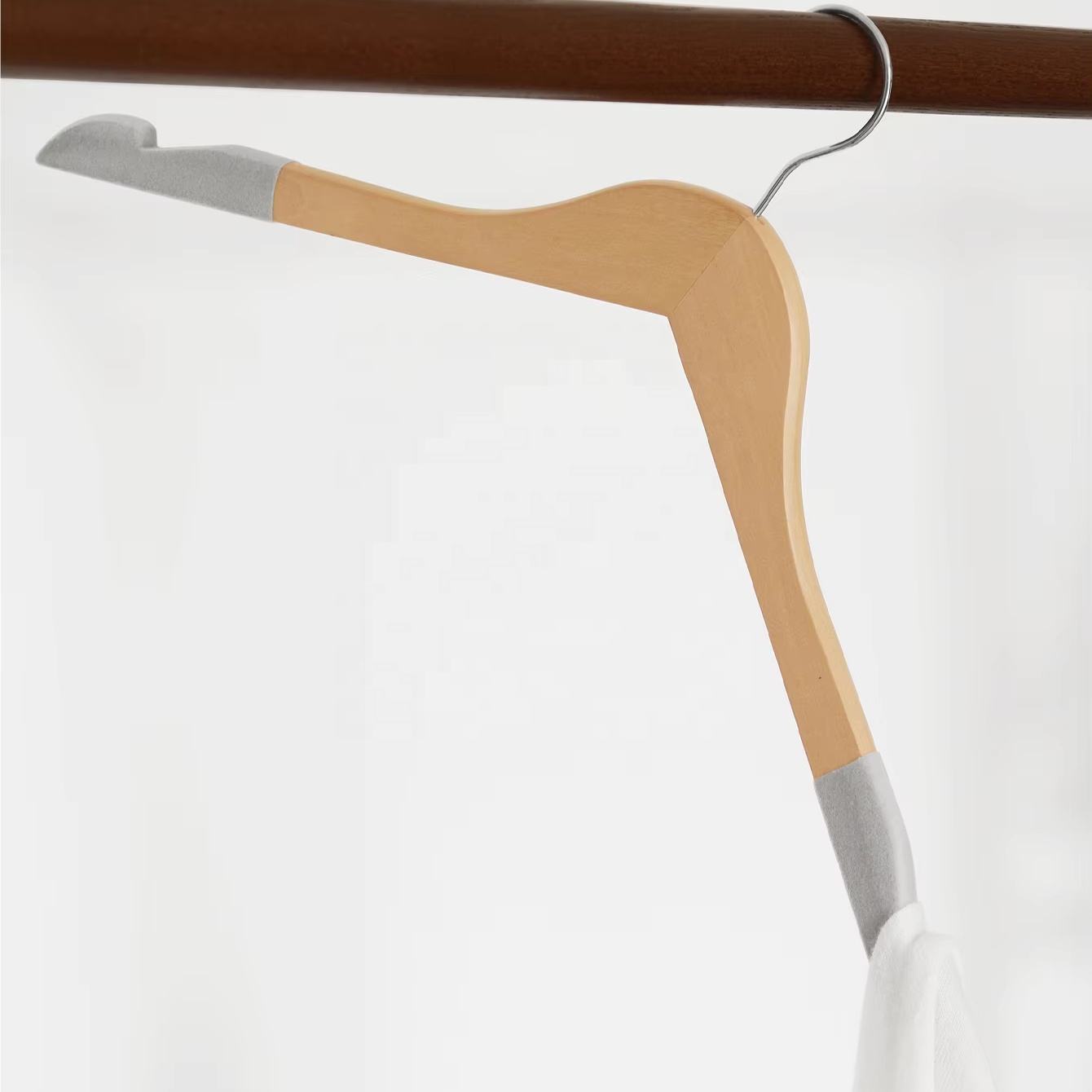 Natural wooden flocked shoulder anti-slip hanger