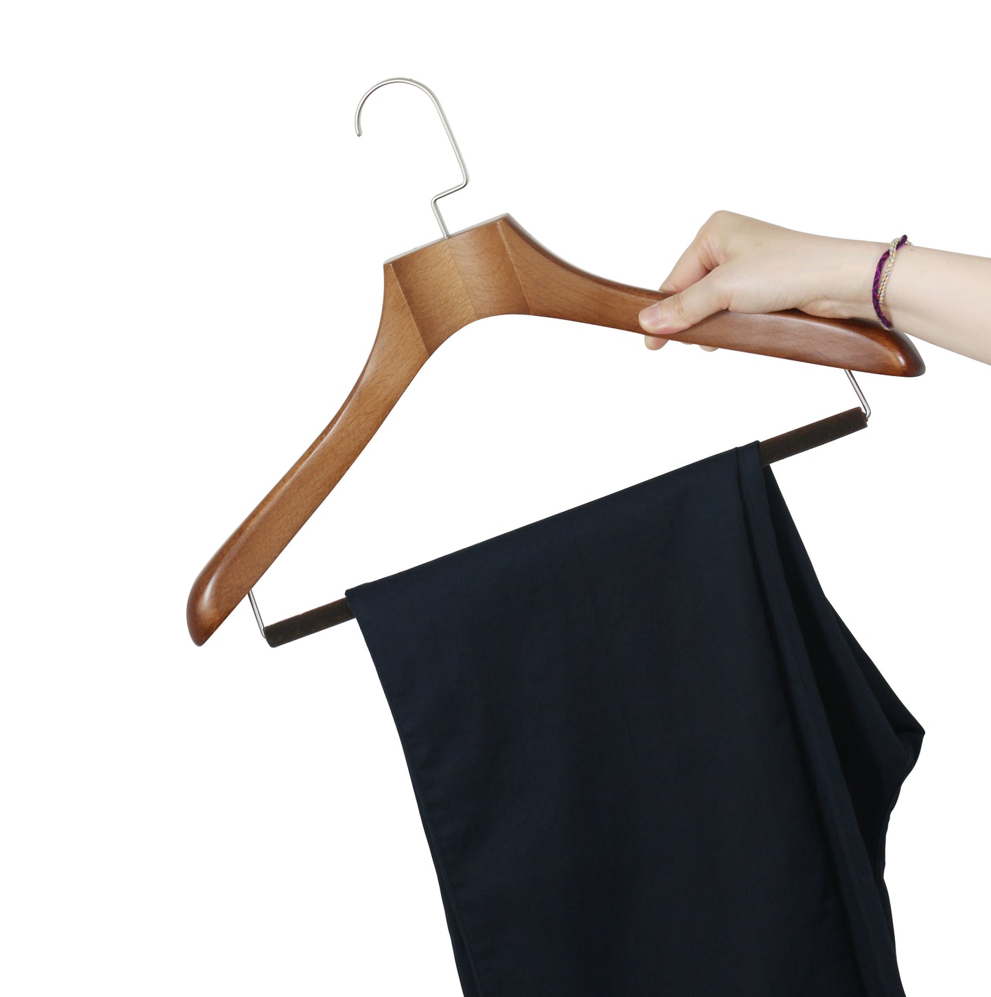 Top Quality Beech Wooden Hanger With Anti-slip Velvet Bar