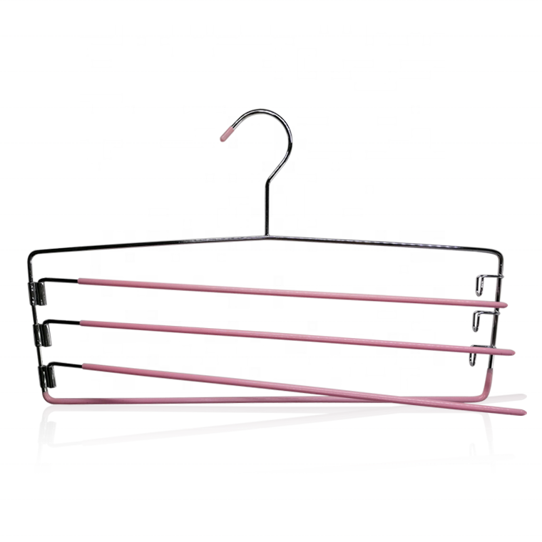 4 Layers Metal Pink Pants Hanger Rubberized Anti slip