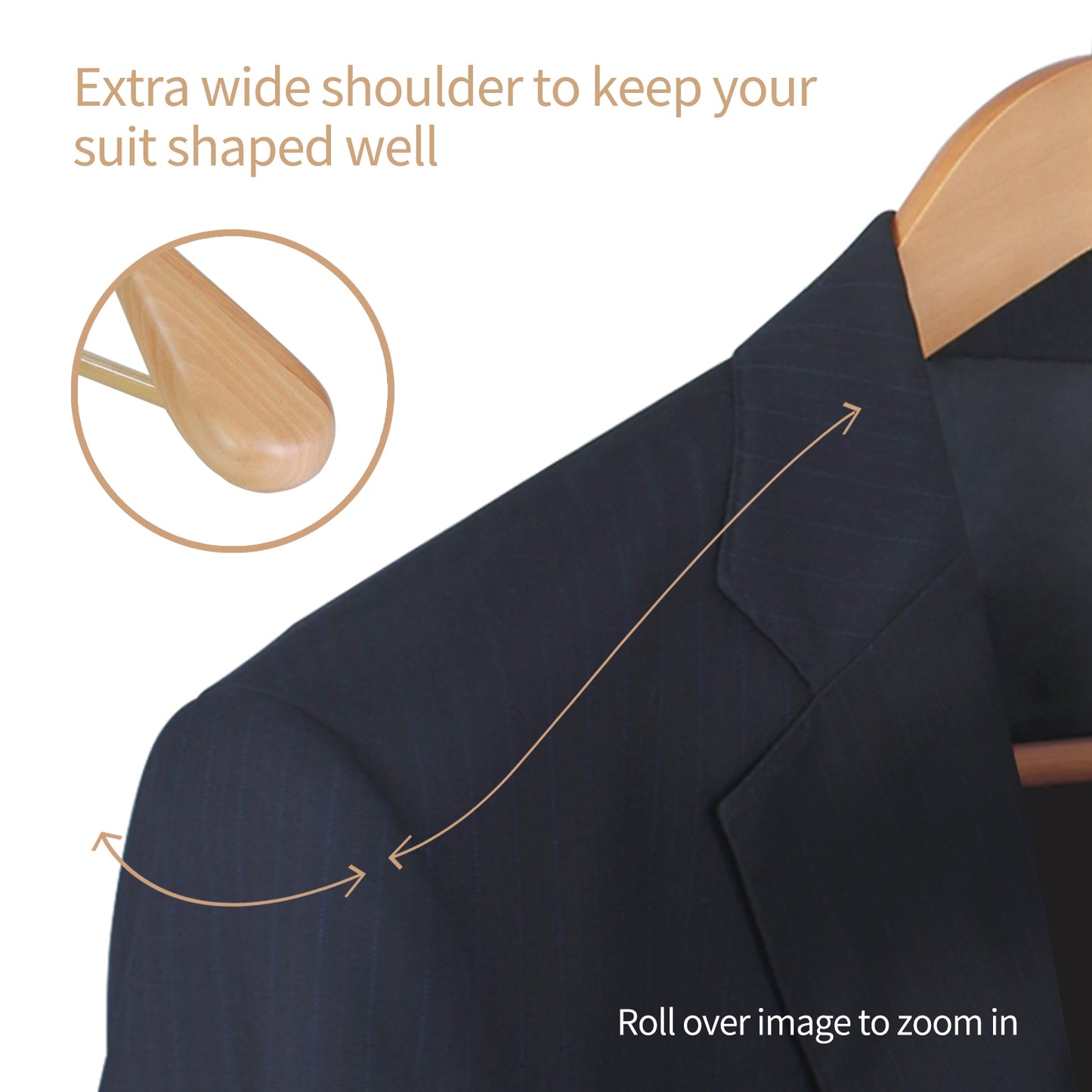 Luxury Extra Wide Shoulder Wooden Coat Hanger With Bar