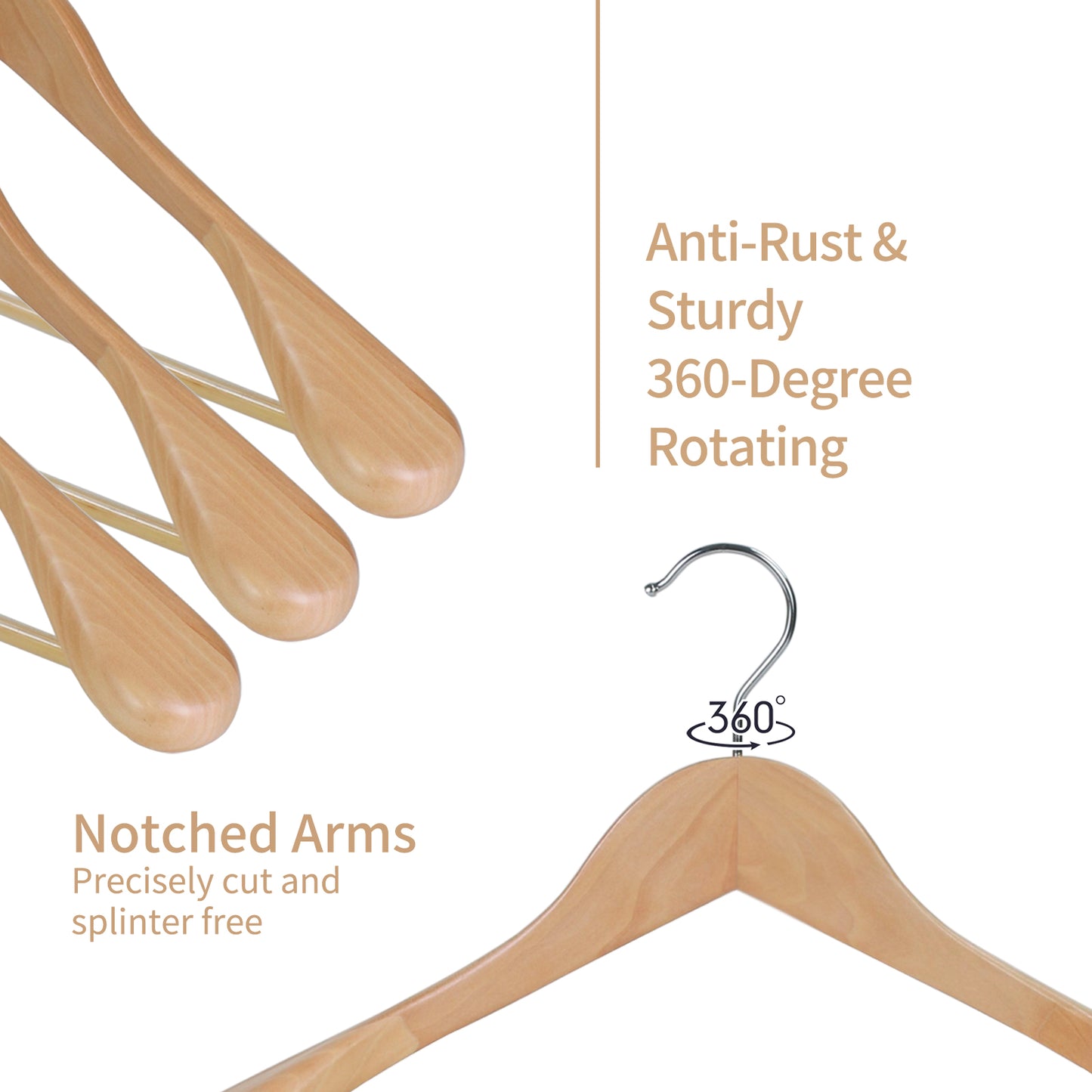 Luxury Extra Wide Shoulder Wooden Coat Hanger With Bar