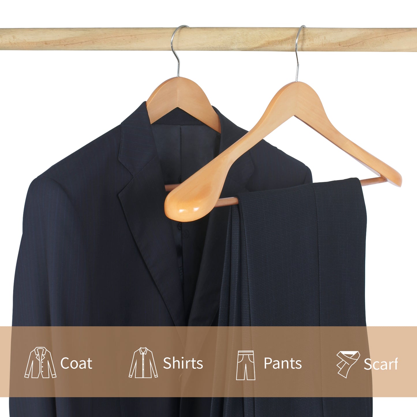 Luxury Extra Wide Shoulder Wooden Coat Hanger With Bar