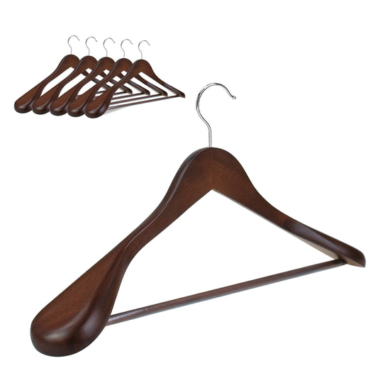 Walnut Brown Wide Shoulder Wooden Hanger With Swivel Hook