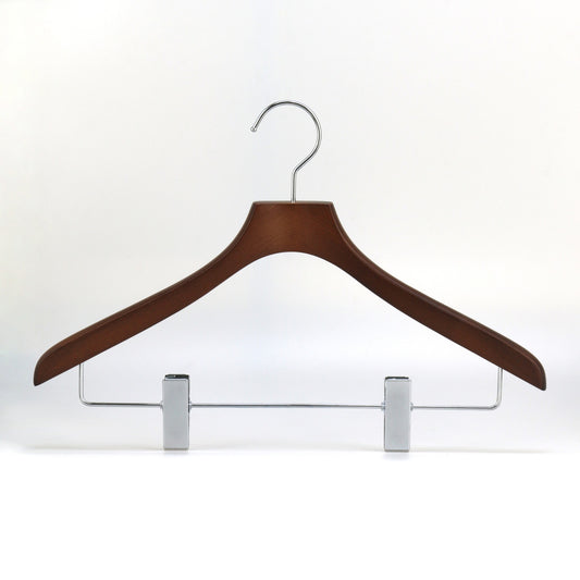 Chestnut Color Beech Wood Hanger With Sliver Clip