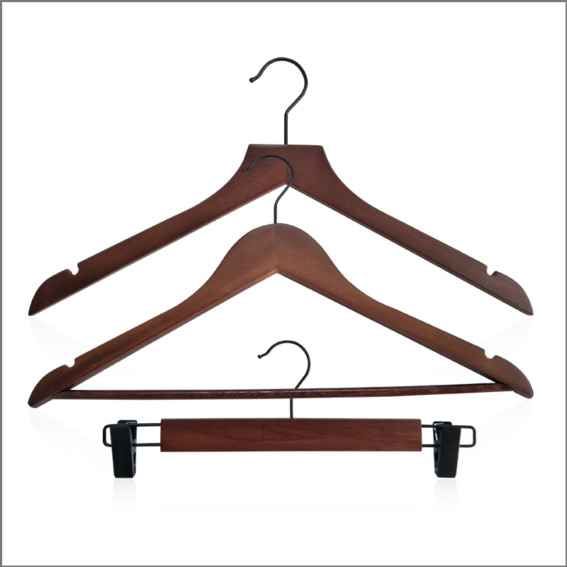 Walnut Finish Wooden Skirt Hanger With Clips