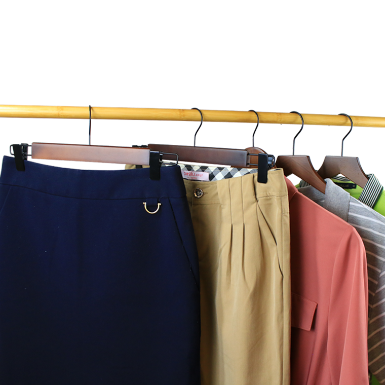 Walnut Finish Wooden Skirt Hanger With Clips