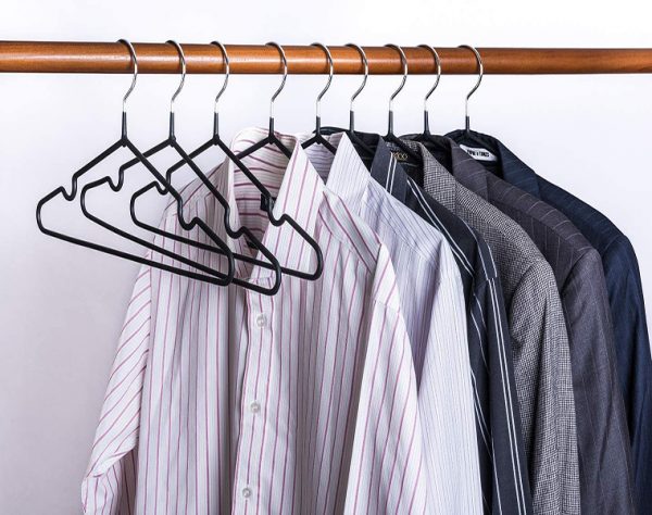 Heavy Duty Metal black shirt hanger With Anti Slip Notch