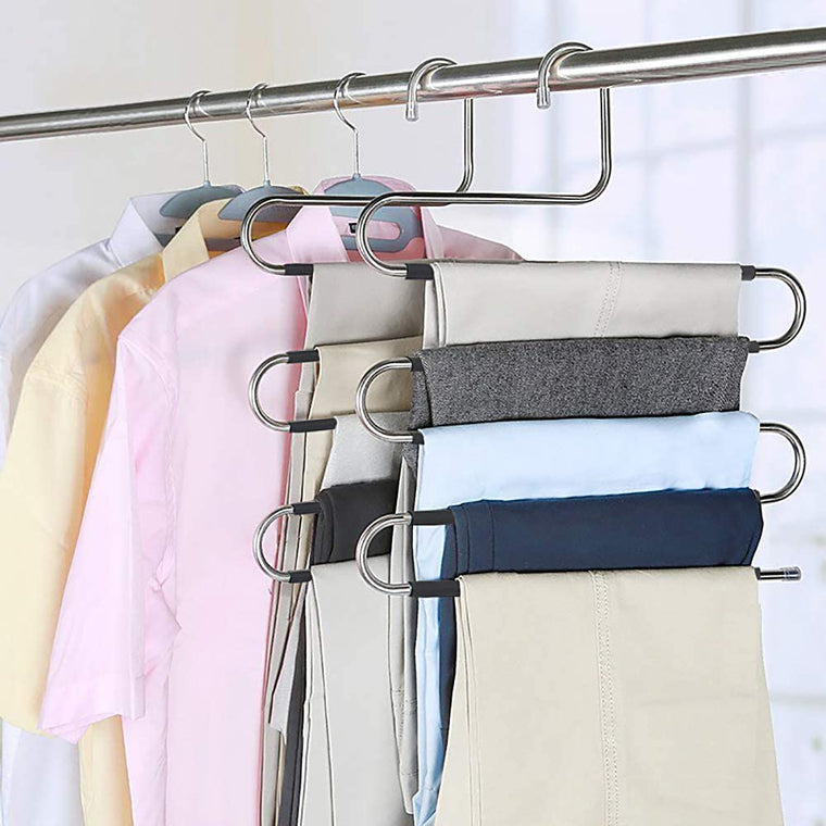 S-Shape Space Saving 5 layer Multifunction Heavy Metal pants Hangers