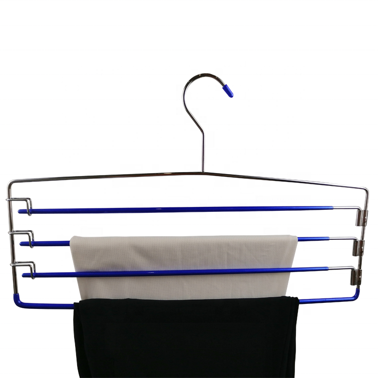 4 Layers Metal Blue Pants Hanger Rubberized Anti slip
