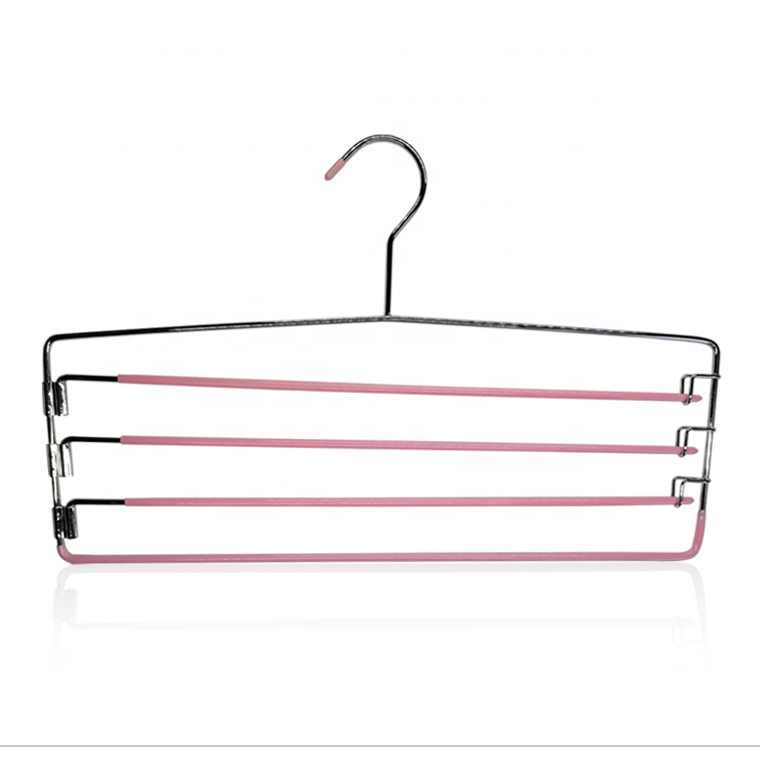 4 Layers Metal Pink Pants Hanger Rubberized Anti slip