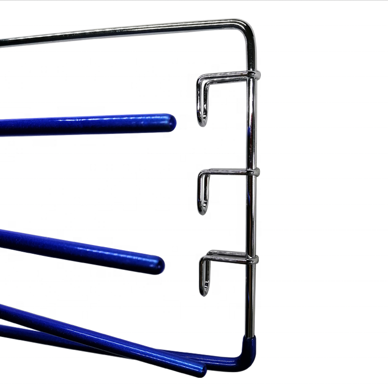 4 Layers Metal Blue Pants Hanger Rubberized Anti slip