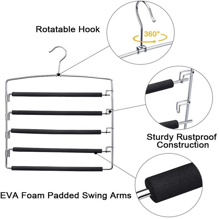 Multi Layers Metal Clothes Trouser Hangers with Foam Padded