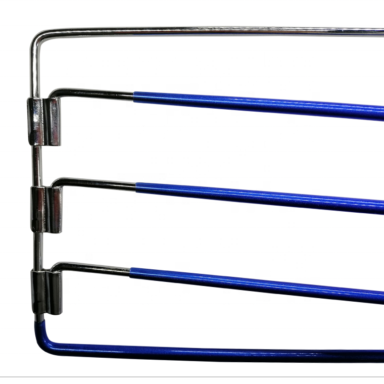 4 Layers Metal Blue Pants Hanger Rubberized Anti slip
